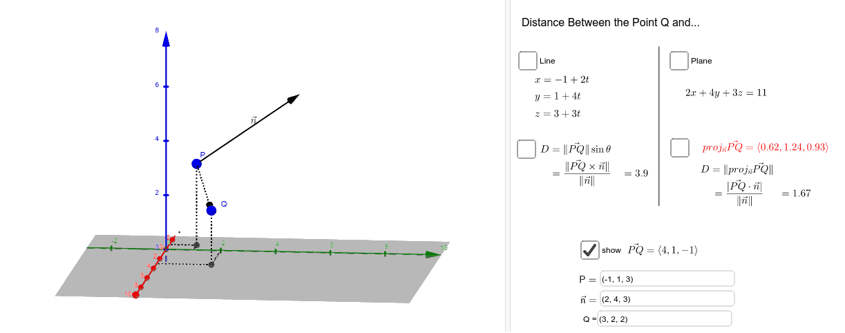 Distance Between Points and Lines or Planes – GeoGebra