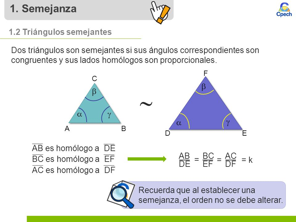 Definición y simbología para representar triángulos semejantes.