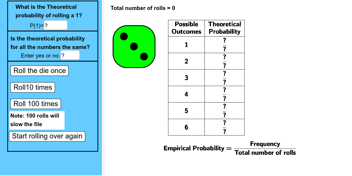 copy Introduction to Probability The Rolling of a Die GeoGebra
