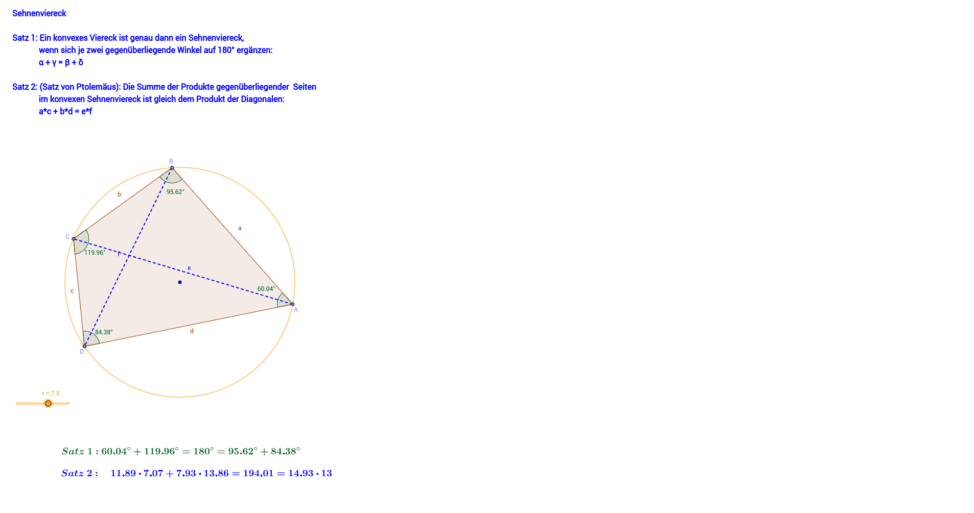 Sehnenviereck GeoGebra
