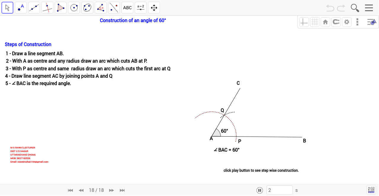 Construction of an angle of 60 degrees. – GeoGebra