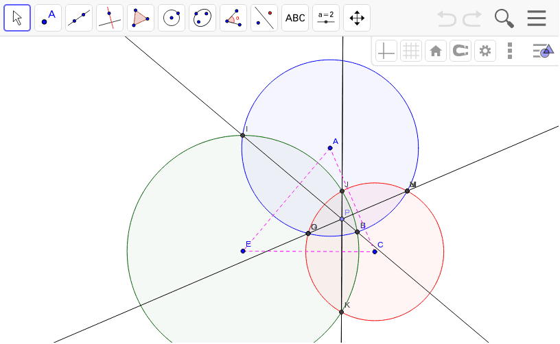三円交線の交点 Geogebra