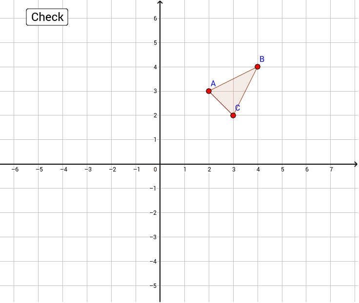 Drag the points from triangle ABC to plot the reflection over the y-axis. Then drag the points of the image to the reflection over the x-axis. Press Enter to start activity