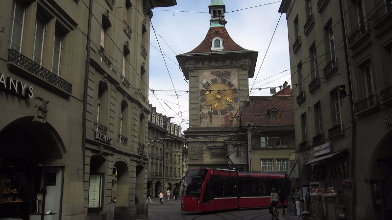 [url=https://pixabay.com/en/oldtown-bern-switzerland-historical-733435/]"Bern Clock Tower"[/url] by successcoach is in the [url=http://creativecommons.org/publicdomain/zero/1.0/]Public Domain, CC0[/url]
The clock tower in Bern, Switzerland that Einstein walked past daily on his way to work at the patent office as he pondered the nature of space and time.