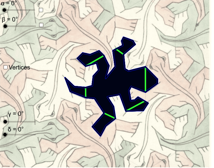 Move the sliders and check to the boxes to see how Escher created tessellations by beginning with a regular polygon.