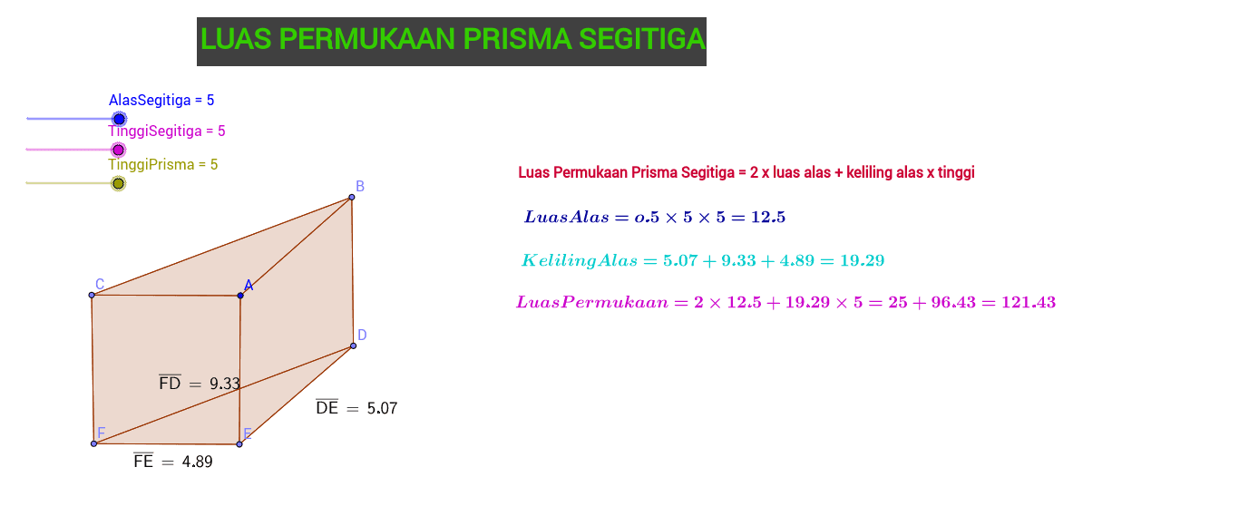 Luas permukaan prisma segitiga – GeoGebra