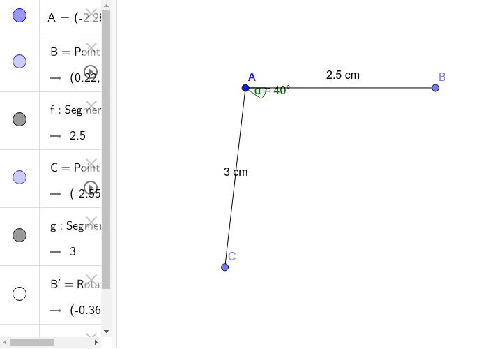 Example #2: Will following the directions below create exactly one triangle (Side AB= 2.5 cm, Angle A= 40°, Side AC= 3 cm)?