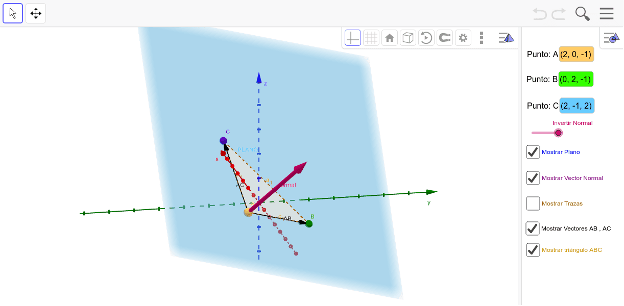 Plano definido por tres puntos no alineados GeoGebra
