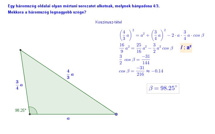 Koszinusz-tétel; mértani sorozat