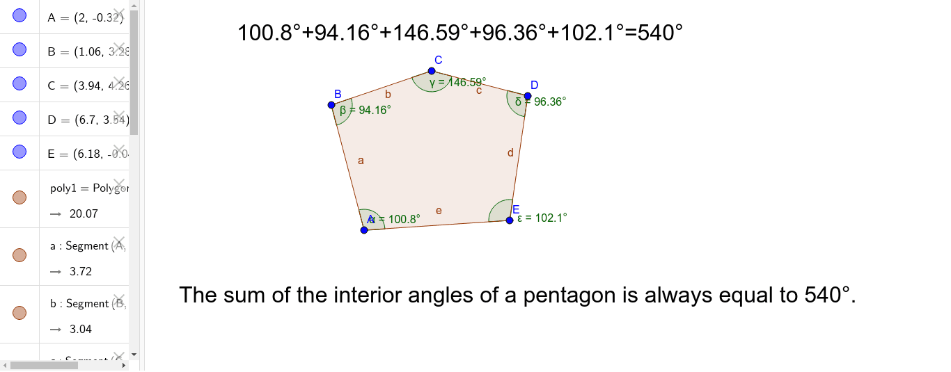 Pentagon Interior Angle Sum Geogebra