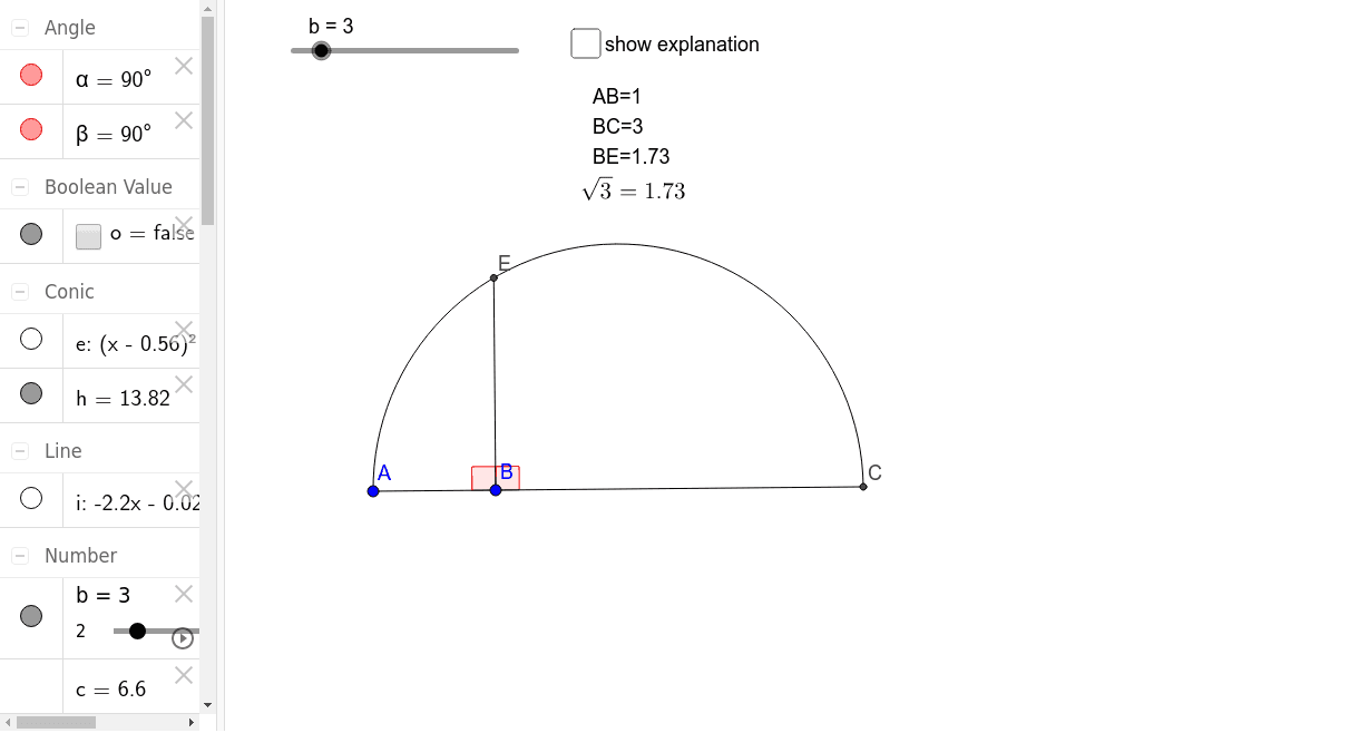 Constructing square roots method 1 GeoGebra