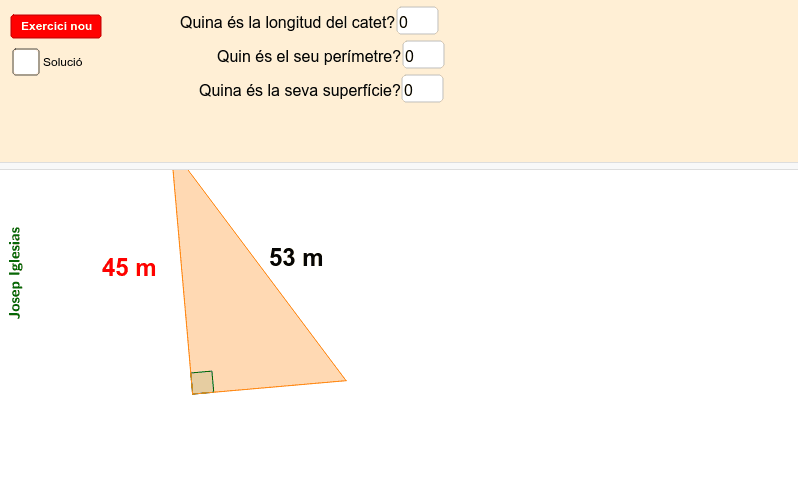 Practica el teorema de Pitàgores, el càlcul del perímetre i la superfície de cada triangle.