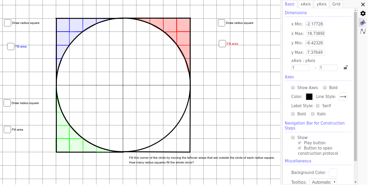 Area of a circle Investigation – GeoGebra