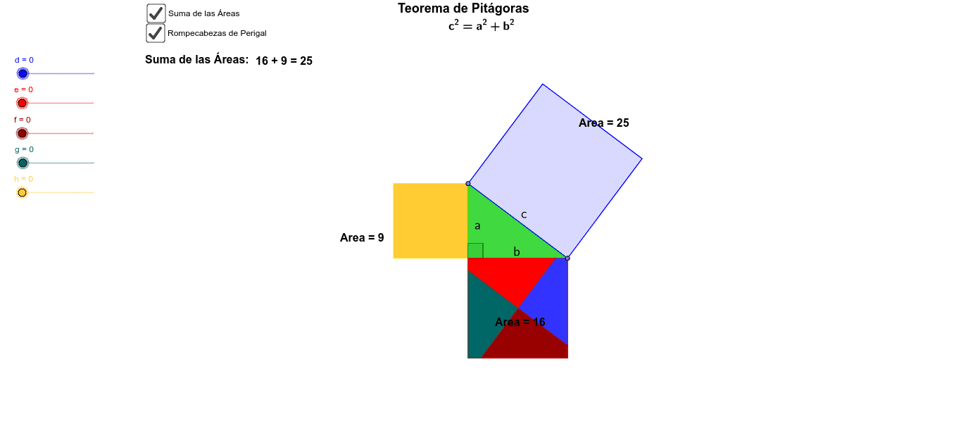 Demostración de Pitágoras (Rompecabezas de Perigal) – GeoGebra