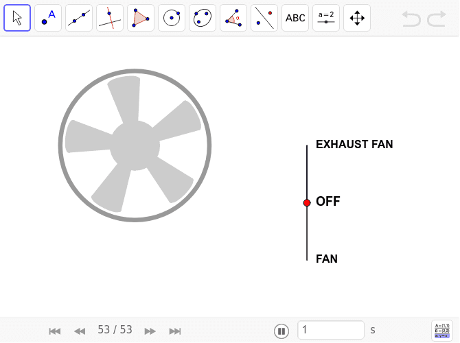 Move the red point and observe the fan's movement.