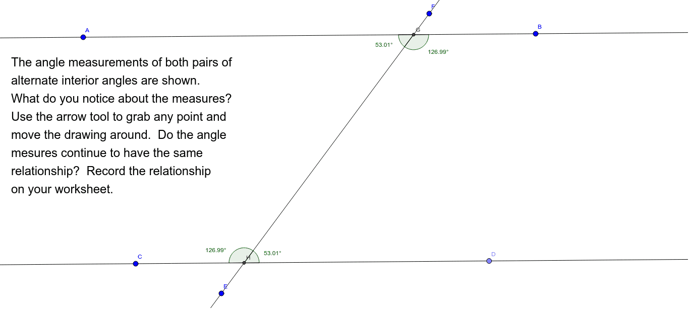 Angle Measure Alternate Interior Geogebra