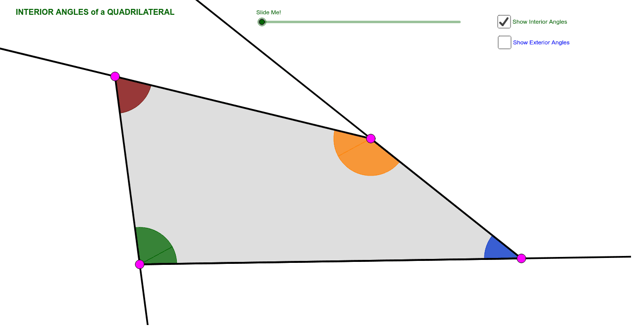 Quadrilateral Interior Exterior Angle Sum Theorems V2