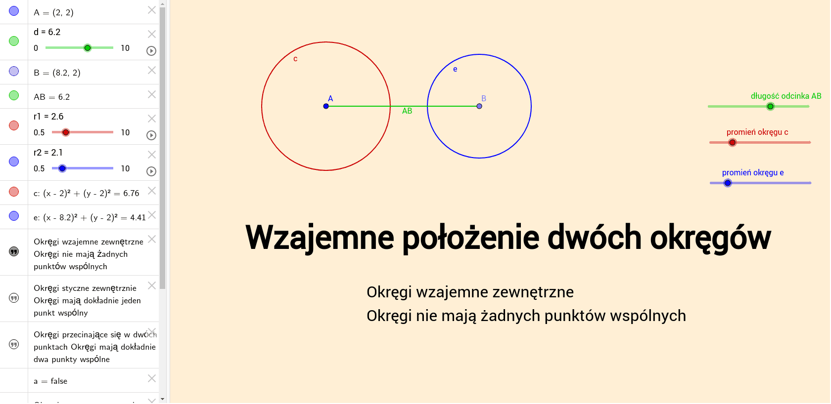 Wzajemne Położenie Dwóch Okręgów Zadania Wzajemne położenie dwóch okręgów – GeoGebra