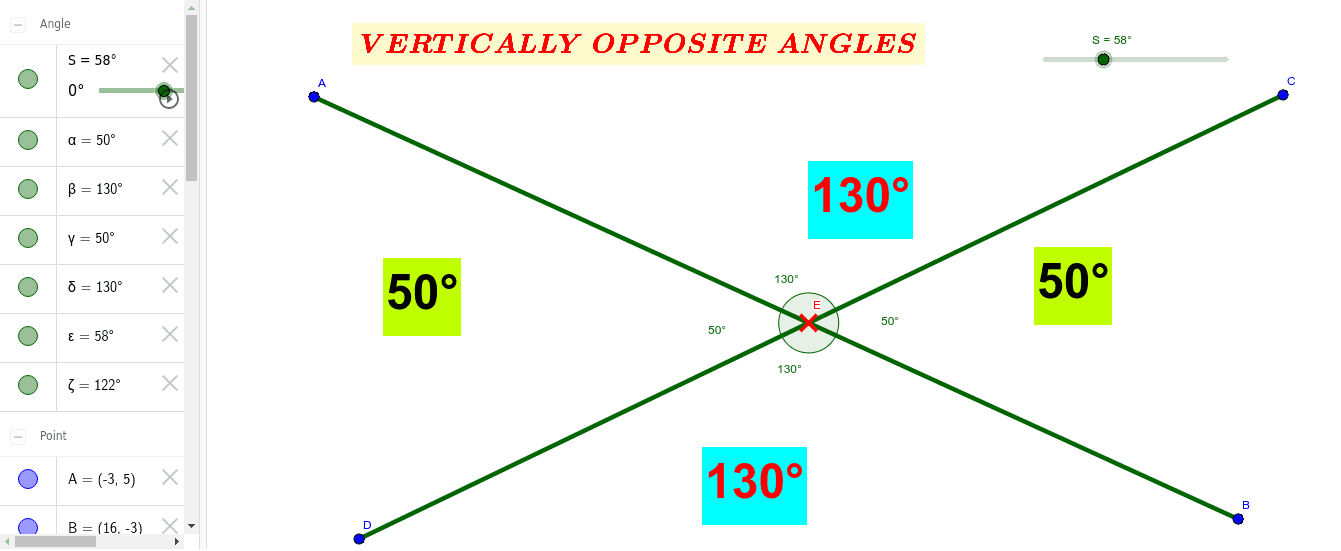 VERTICALLY OPPOSITE ANGLES GeoGebra