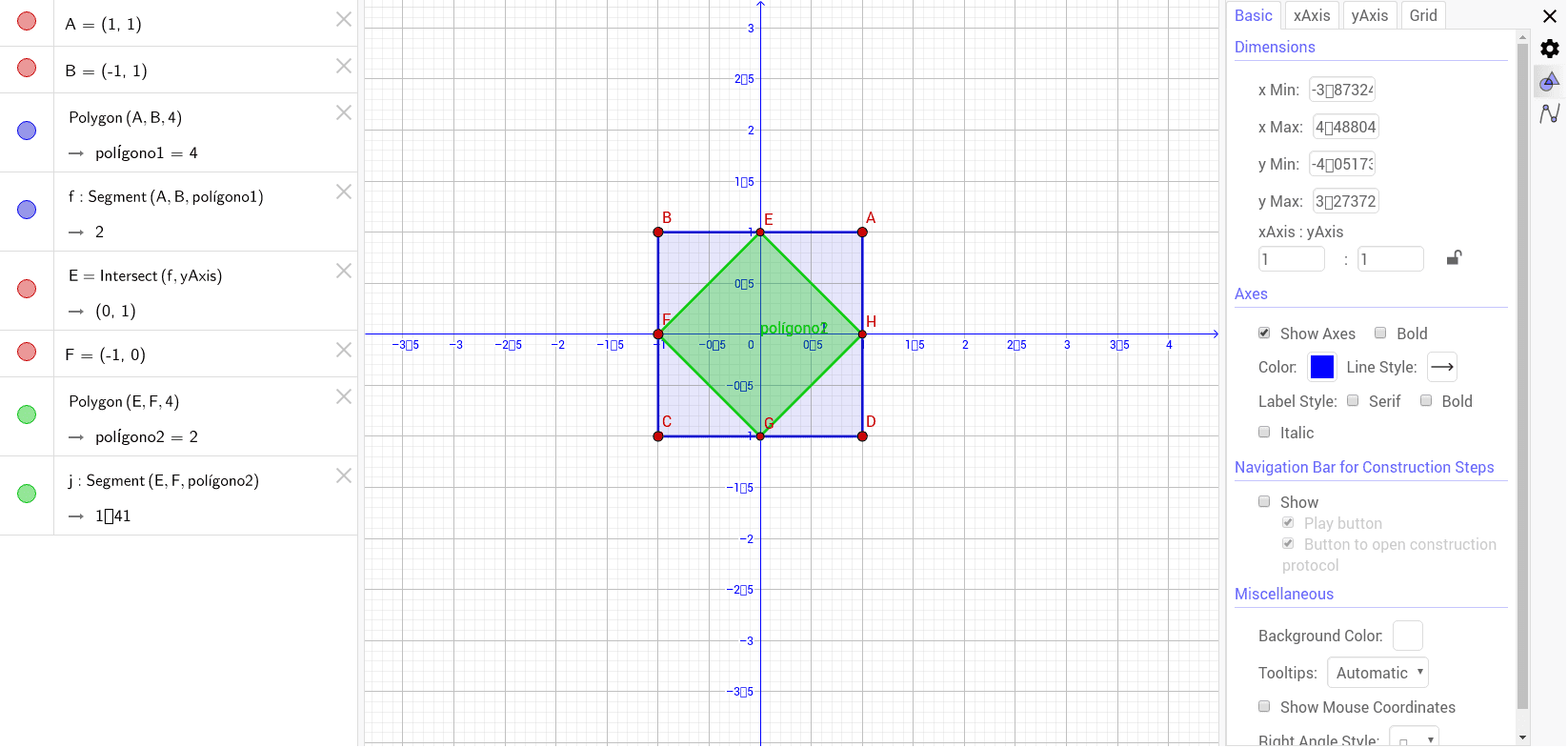 Dado el cuadrado ABCD, multiplicamos cada uno de sus vértices por un determinado número complejo, obteniéndose el cuadrado EFGH. ¿Cuál ha sido dicho número?