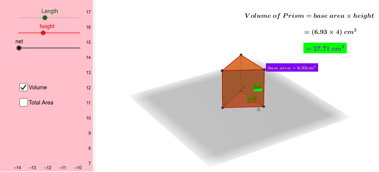 Area And Volume Of A Triangular Prism 三角柱體的面積和體積 Geogebra