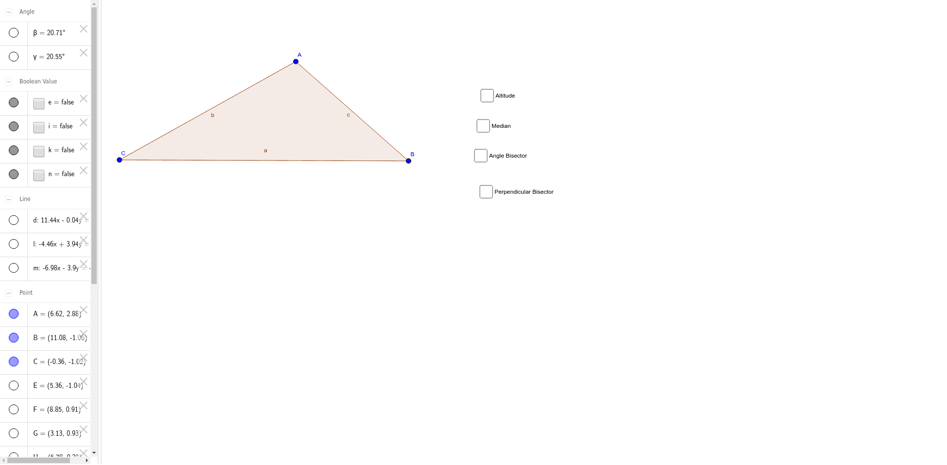 Unit four Geogebra Sketch lines of a triangle GeoGebra