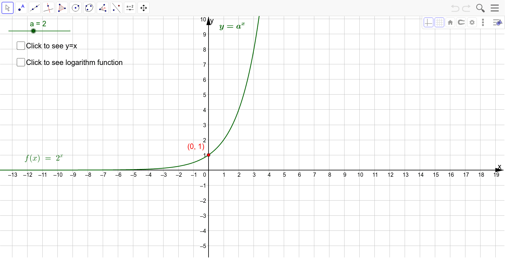 Graphs of exponential and logarithmic functions. – GeoGebra
