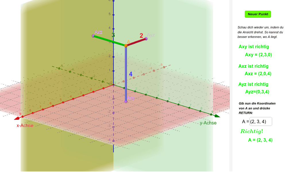 Orientierung im raum variante 2 probieren durch schieben geogebra