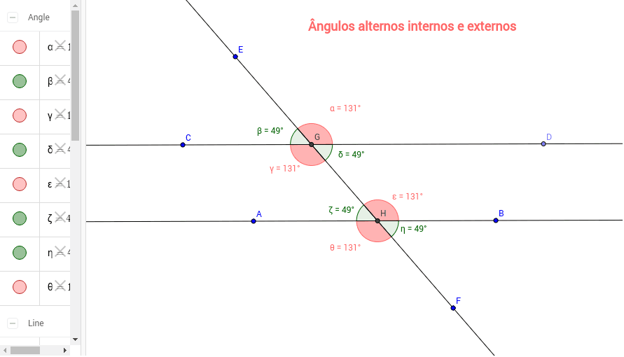 Relação entre ângulos GeoGebra