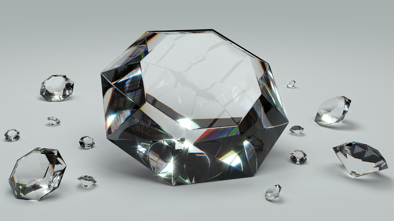 [url=https://pixabay.com/en/diamond-brilliant-gem-jewel-shiny-1186139/]"Diamond"[/url] by ColiN00B is in the [url=http://creativecommons.org/publicdomain/zero/1.0/]Public Domain, CC0[/url]
The way light bends as it enters a diamond, as well as the conditions required for it to reflect internally, depend on diamond's refractive index - the topic of this section.
