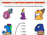 numbers 0 to 9 matching exercise worksheet birthday theme.pdf
