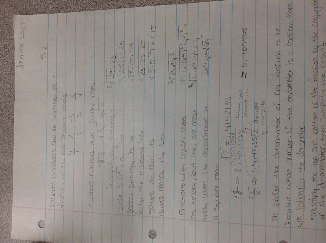 5.2 notes, simplifying radicals 