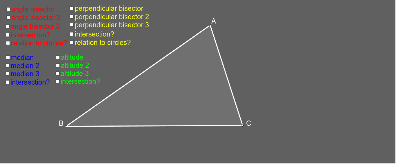 Special points and lines in a triangle GeoGebra