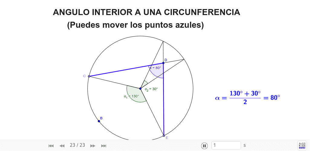 Ángulo interior a una circunferencia GeoGebra