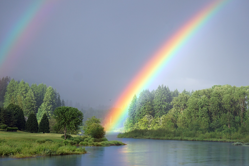 [url=https://pixabay.com/en/rainbow-river-nature-landscape-2424647/]"Rainbow"[/url] by sharonjoy17 is in the [url=http://creativecommons.org/publicdomain/zero/1.0/]Public Domain, CC0[/url]
Rainbows occur due to dispersion, a topic that we will discuss in this section.
