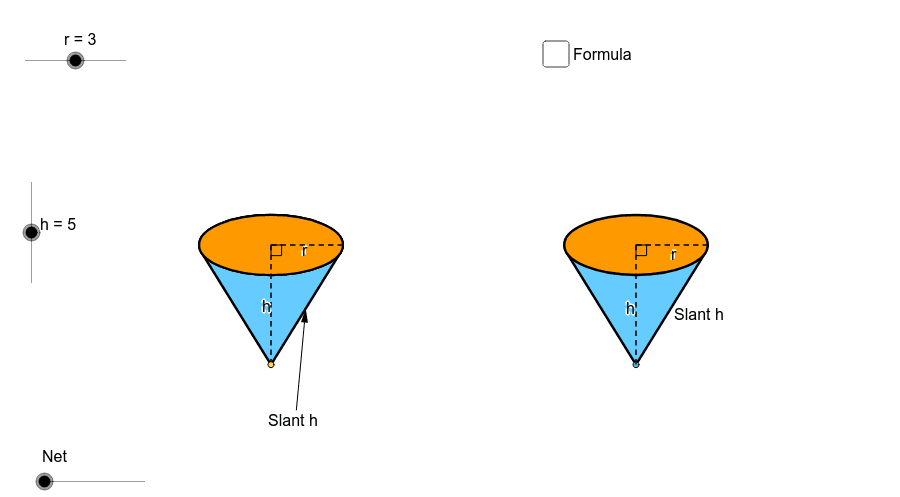 Net of Cone - Use sliders to manipulate radius, height, and to open and close net