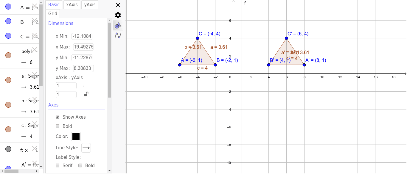 Triangle Reflection across X=1 GeoGebra