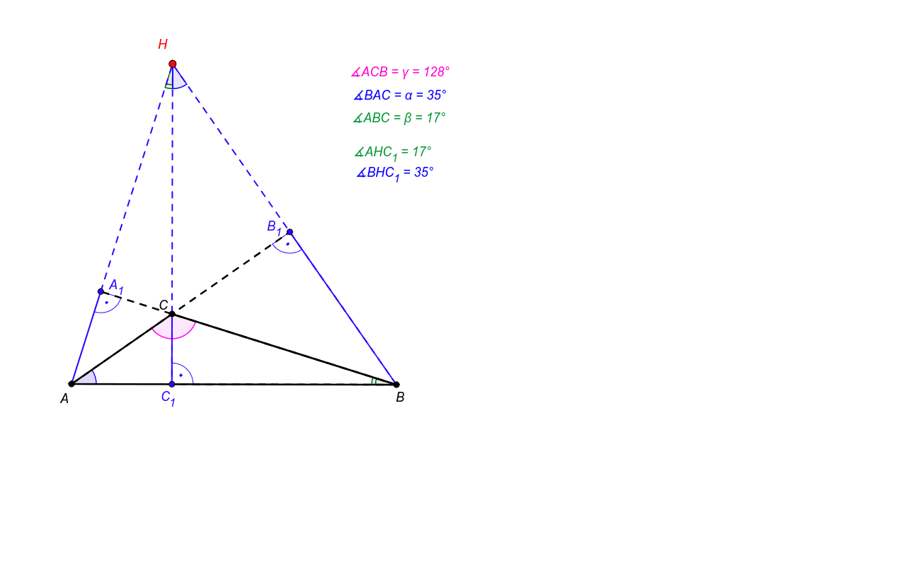 Ортоцентър в тъпоъгълен триъгълник – GeoGebra