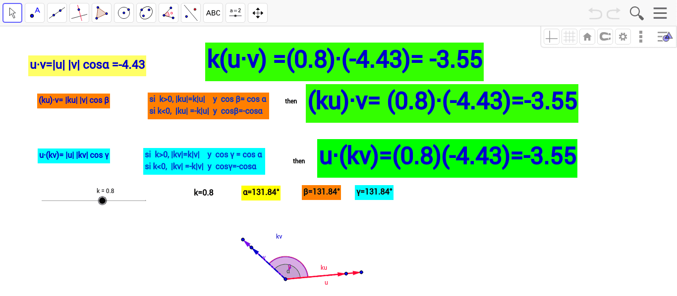 Homogeneity of the dot product GeoGebra