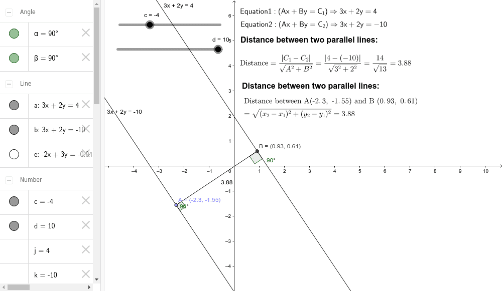  distance between two parallel lines geogebra