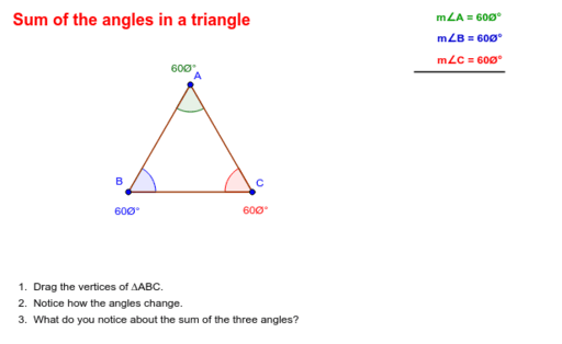 Angle Sum Theorem, Exterior Angle Theorem GeoGebra