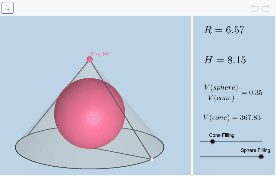 Sphere inscribed inside a right circular cone geogebra