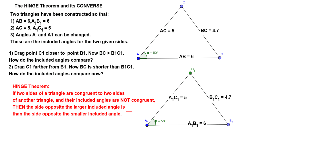 The HINGE Theorem and Converse GeoGebra