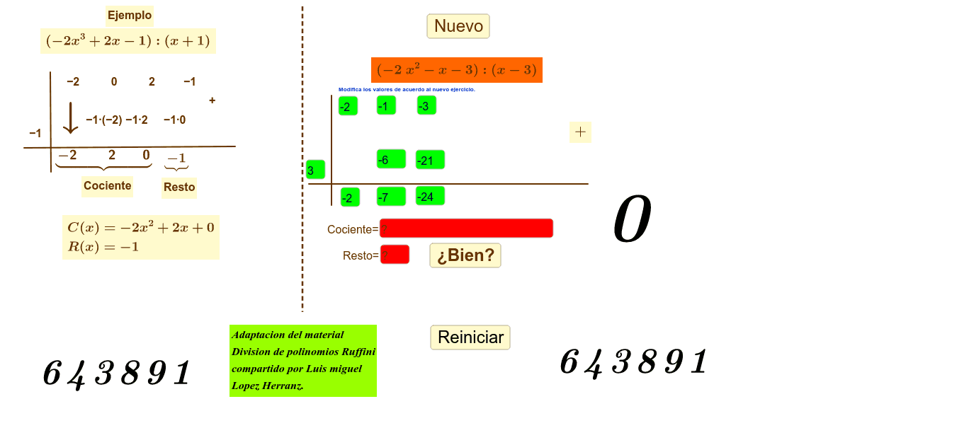 Practicar la división sintética