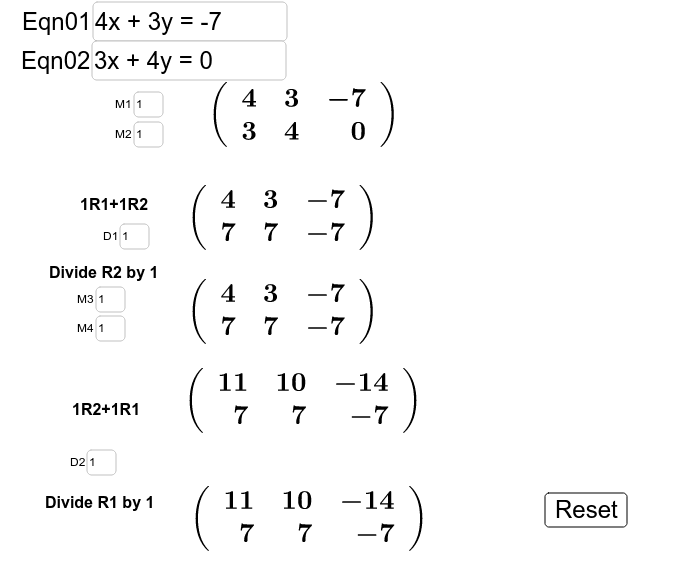 Gauss-Jordan 2x2 GeoGebra