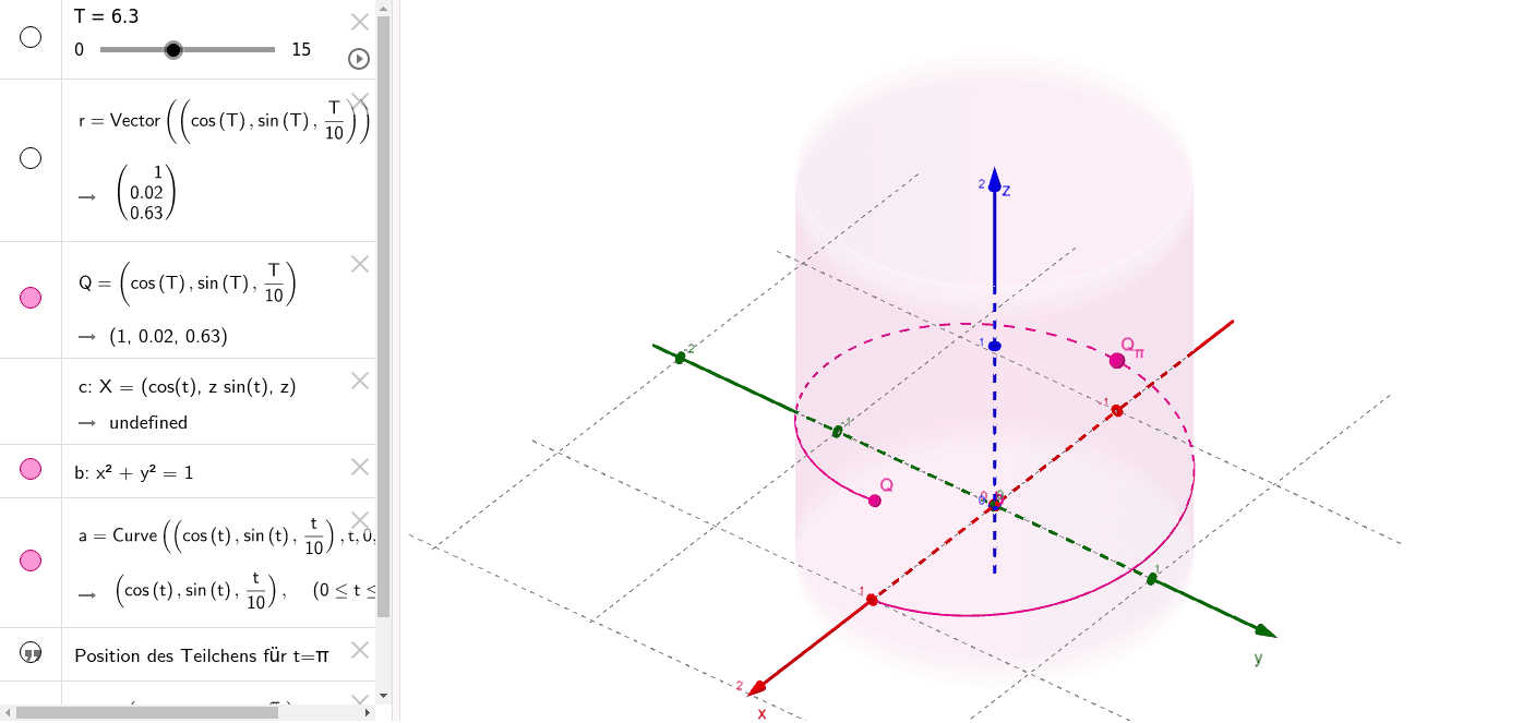 Helix im Raum Parametrisierte Kurve GeoGebra