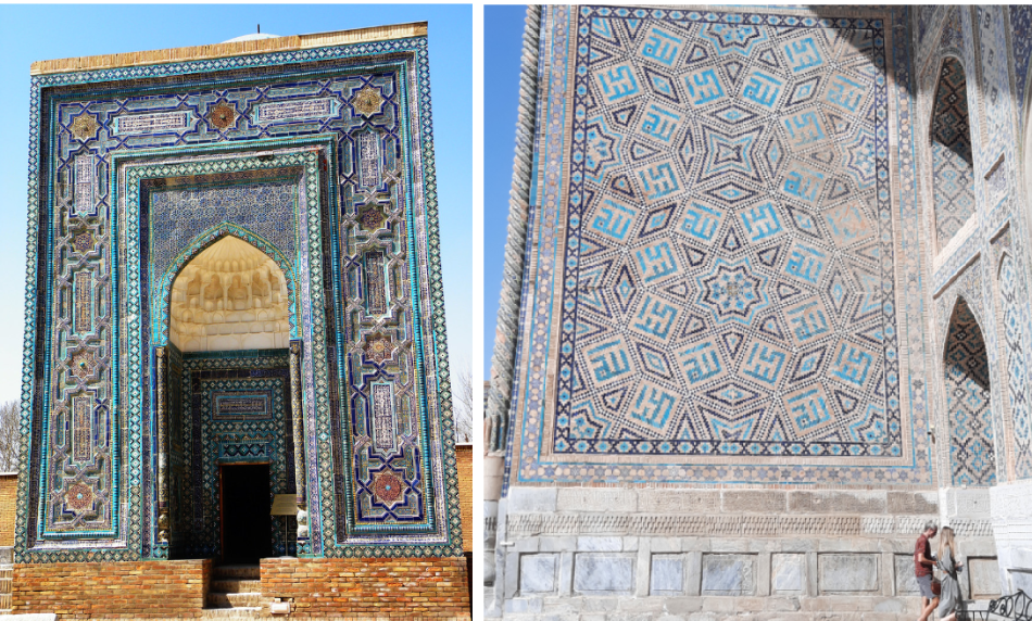 links: Alim Nasafa mausoleum in Samarkand
rechts: Ulug Beg madrassa in Samarkand