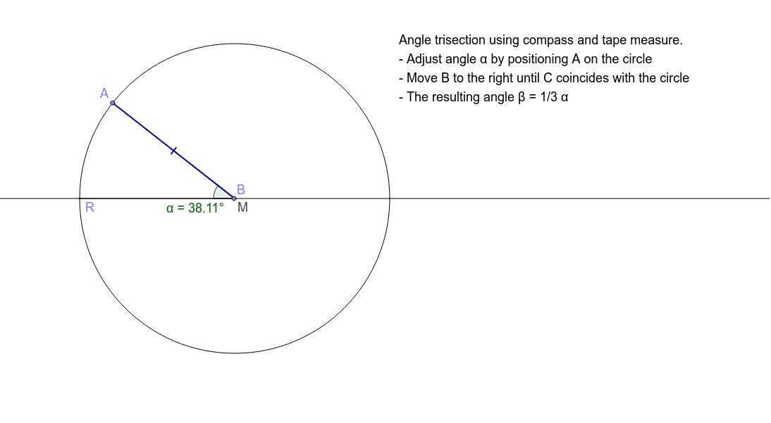 Angle trisection using compass and "tape measure" GeoGebra