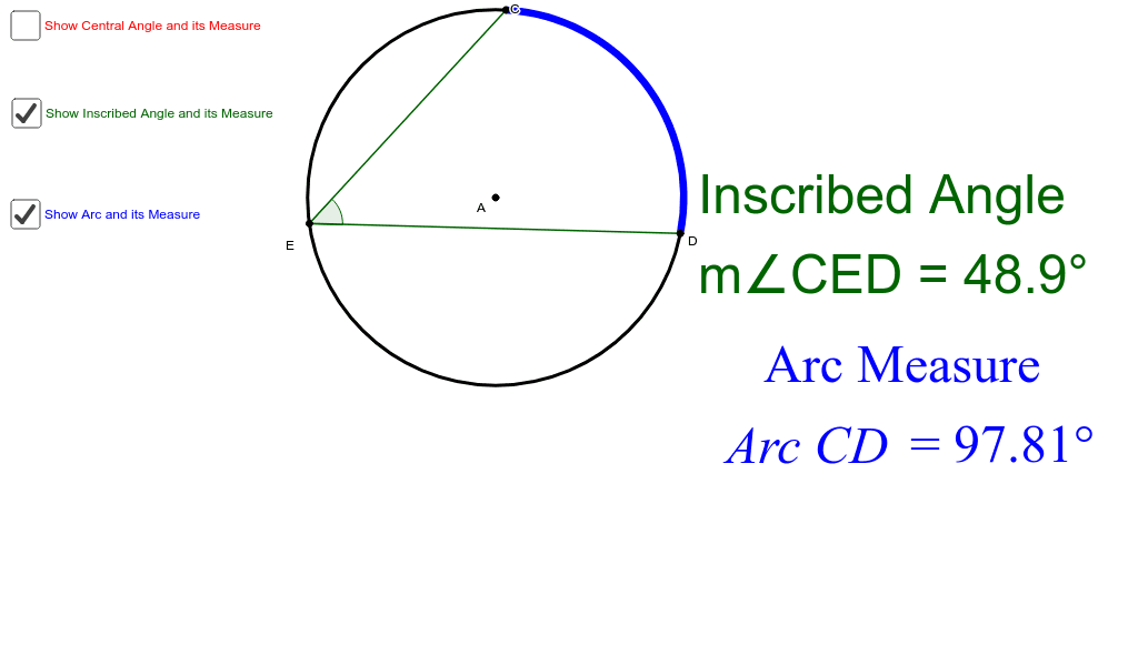 Central Angles Inscribed Angles And Their Intercepted Arcs GeoGebra