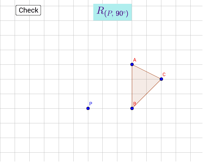 Drag the points to the image of triangle ABC after a rotation of 90° about point P. Press Enter to start activity
